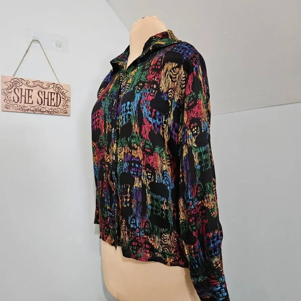 Vintage Gil Ambez Knits 2 Piece Set Abstract Tribal Shirt Pants Sz 10 Outfit Y2K